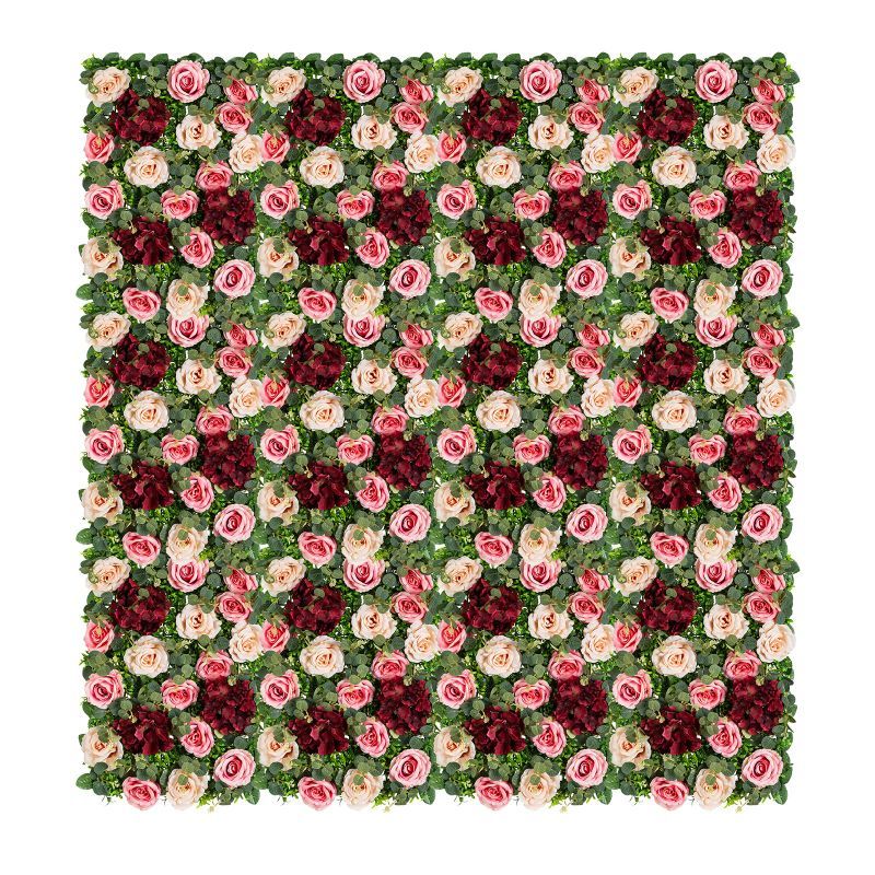 Photo 1 of 1 PC Nuptio Floral Flower Wall Backdrop 24" x 16" Pink & Red Roses Flowers Panels - Hanging Artificial Flower Wall