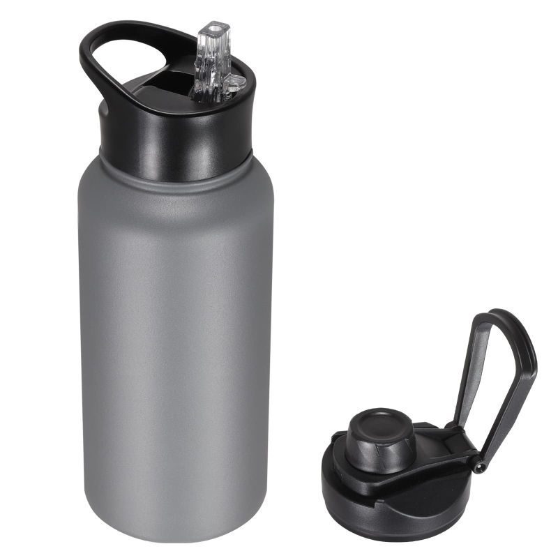 Photo 1 of 1PC 32 Oz Insulated Water Bottle with Straw Lid & Wide Mouth Lids GRAY