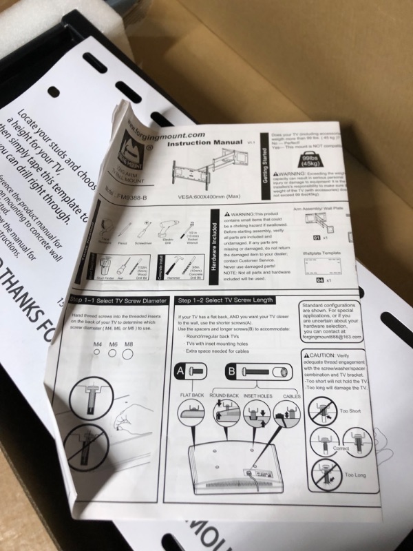 Photo 6 of FORGING MOUNT Long Extension TV Mount Full Motion Wall Bracket with 42 inch Long Arm Articulating TV Wall Mount for 37 to 80 Inch Flat/Curve TVs, VESA 600x400mm Compatible, Holds up to 110 lbs