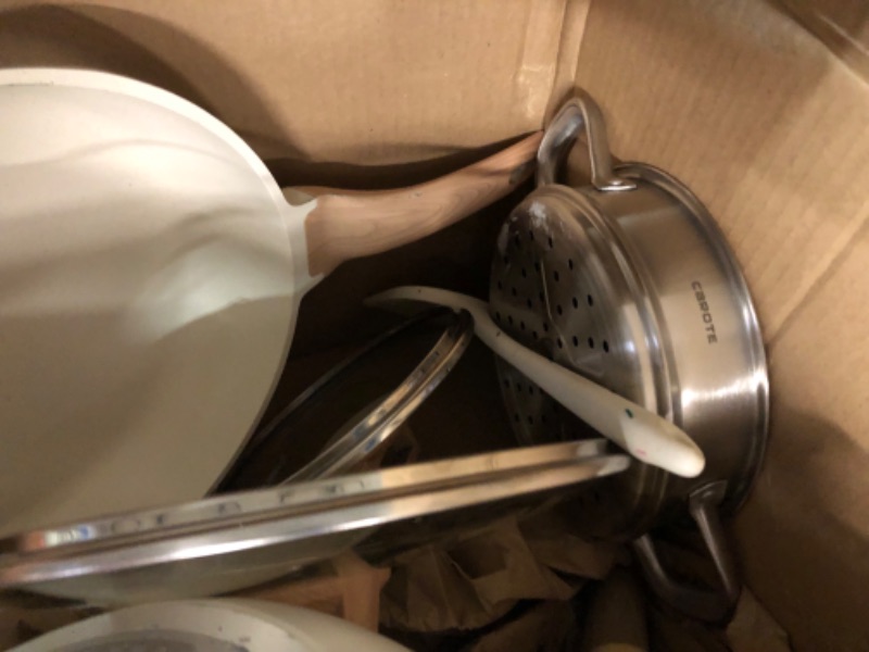 Photo 3 of ***USED AND DIRTY - POSSIBLY MISSING PARTS***
CAROTE Pots and Pans Set Nonstick, White Granite Induction Kitchen Cookware Sets, 10 Pcs