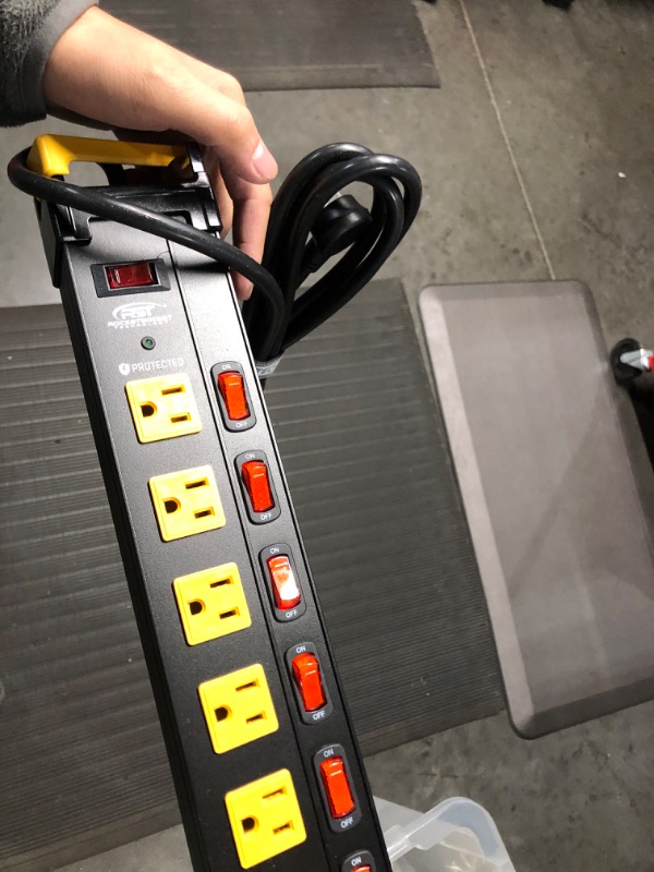 Photo 2 of CRST Heavy Duty Power Strip Surge Protector with Individual Switches, 12 Outlets Power Strips with Cord Manager, 9FT, 1020J, 15AMP/1875W (Black+Yellow) for Garage, Workshop, Shop, Home... 12 Outlet with switches