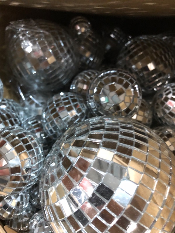 Photo 2 of 100 Pcs Mirror Disco Balls Decorations Different Sizes Bulk Silver Disco Balls Ornaments Hanging Disco Balls for Christmas Tree Dance Music 50s 60s 70s Disco Themed Party Decor (1, 2, 3, 4, 6, 8)