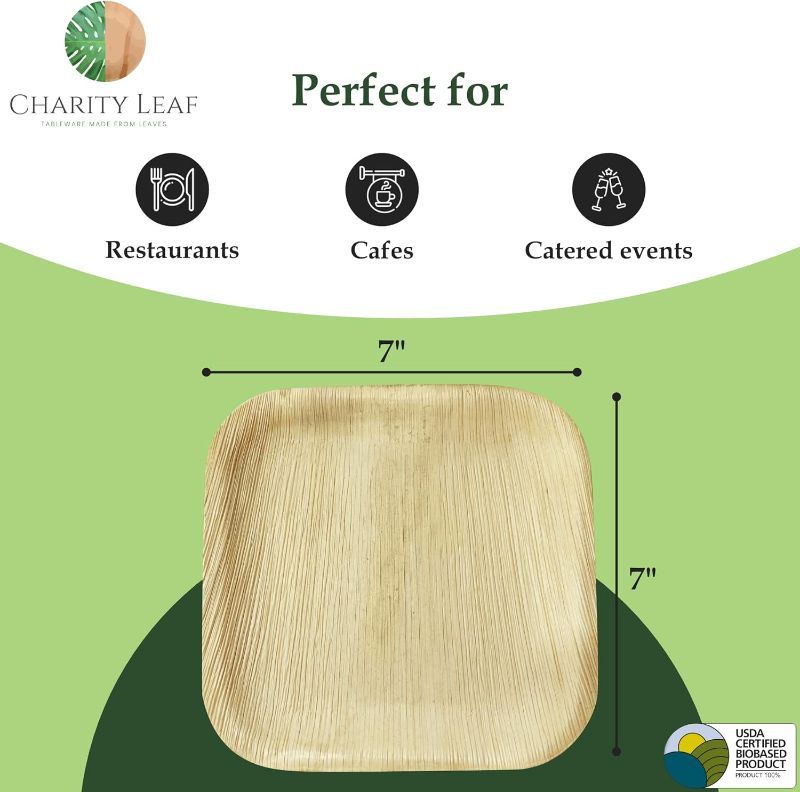 Photo 1 of 100% Compostable 7 Inch Round Palm Leaf Plates [25-Pack] I Premium Disposable Plates