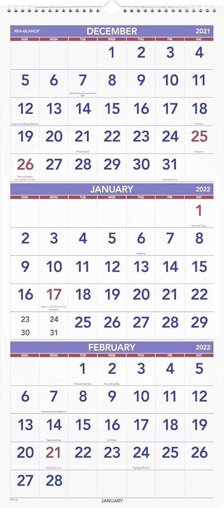 Photo 1 of [STOCK PHOTO] Wall Calendar by AT-A-GLANCE, 12" x 27", Large, Vertical, 3 Month Reference (PM1128)