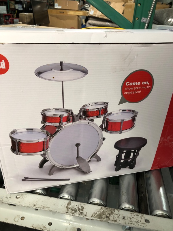 Photo 4 of *sEE NOTES* Ashthorpe 5-Piece Complete Junior Drum Set with Genuine Brass Cymbals - Advanced Beginner Kit with 16" Bass, Adjustable Throne, Cymbals, Hi-Hats, Pedals & Drumsticks - Red