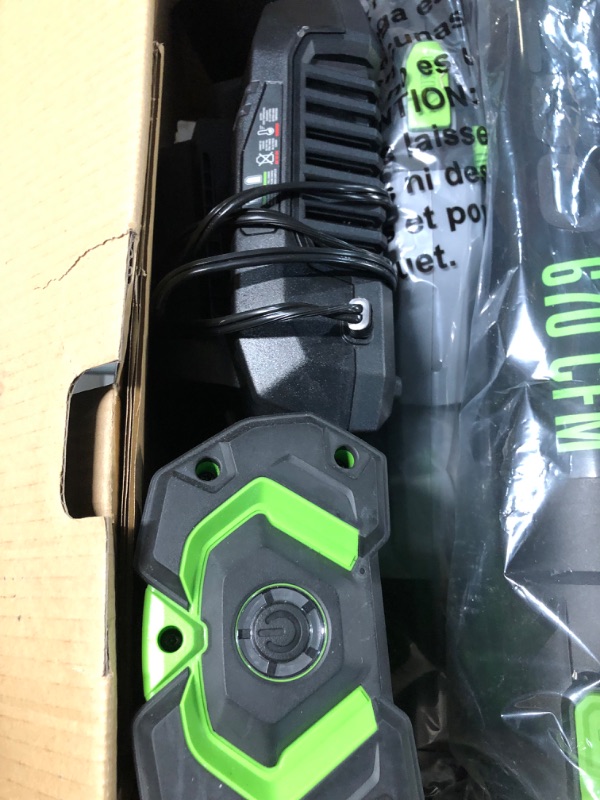 Photo 1 of **NONREFUNDABLE**FOR PARTS OR REPAIR**SEE NOTES**
EGO Power+ LB6703 670 CFM 180 MPH 56V Lithium-Ion Cordless Electric Variable-Speed Blower Kit 