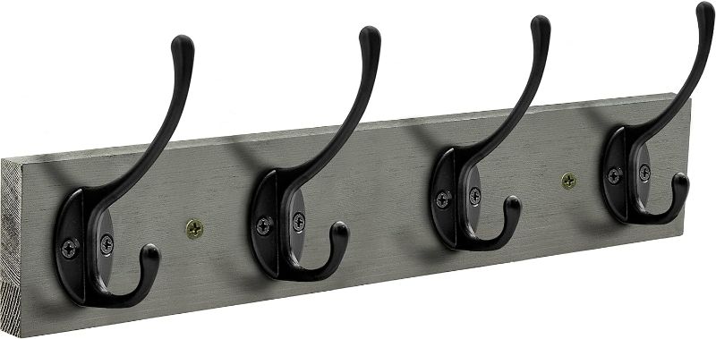 Photo 1 of *SIMILAR TO STOCK** IBosins Wall Mounted Coat Rack, Entryway Hanging Coat Rack, Metal Wood Coat Rack with 4 Black Literary Rustic Hooks  (Grey)