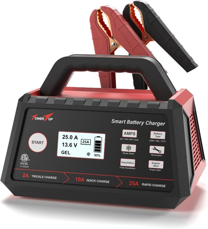 Photo 1 of TowerTop 2/10/25 Amp 12V Smart Car Battery Charger, Fully Automatic Battery Maintainer with Engine Star, Winter Mode,  Cycle Batteries