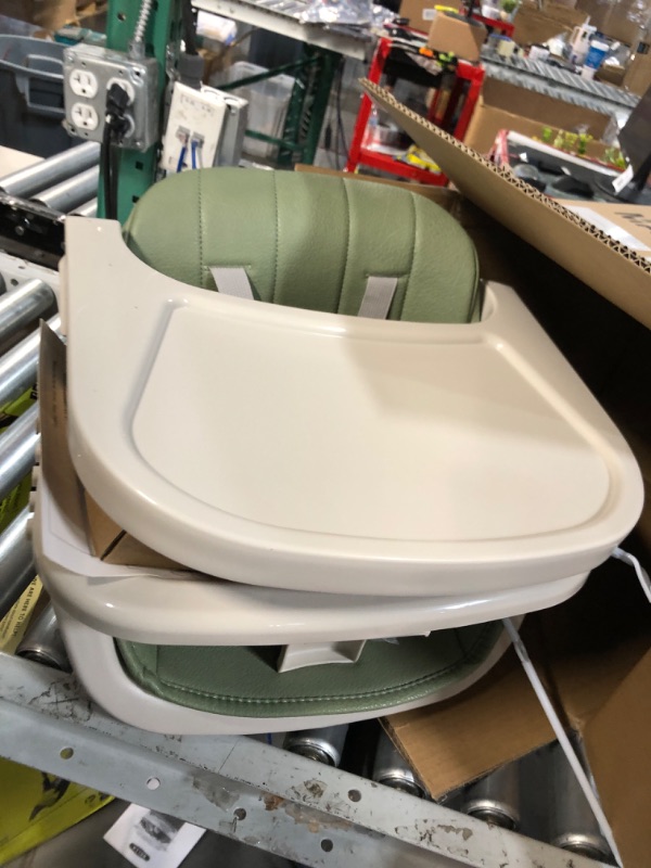 Photo 2 of 3-in-1 Convertible Wooden High Chair,Baby High Chair with Adjustable Legs & Dishwasher Safe Tray, Made of Sleek Hardwood & Premium Leatherette, Green Color Moss Green