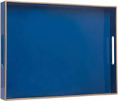 Photo 1 of MAONAME Royal Blue Serving Tray with Handles, Rectangular Decorative Tray, Modern Coffee Table Tray, Plastic Ottoman Tray for Bathroom, Decor, 15.7” x 11.8” x 1.57"
