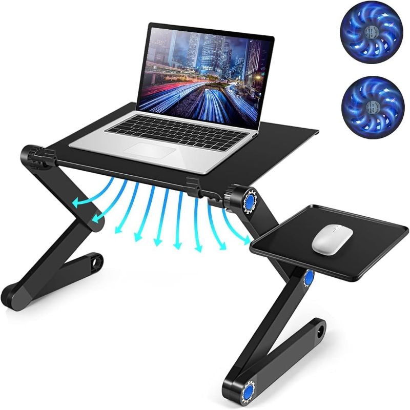 Photo 1 of Height Adjustable Laptop Table, Portable Computer Laptop Desk Foldable Table Workstation Notebook Riser with 2 CPU Cooling USB Fans and Mouse Pad, Ergonomic...
