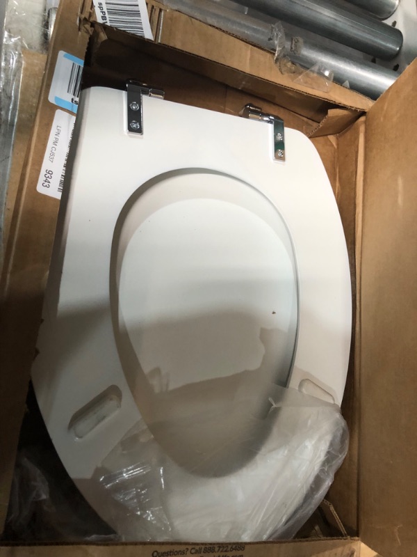 Photo 4 of **SEE NOTES**
Elongated Enameled Wood Toilet Seat with Never Loosens Chrome Hinge White - Mayfair by Bemis