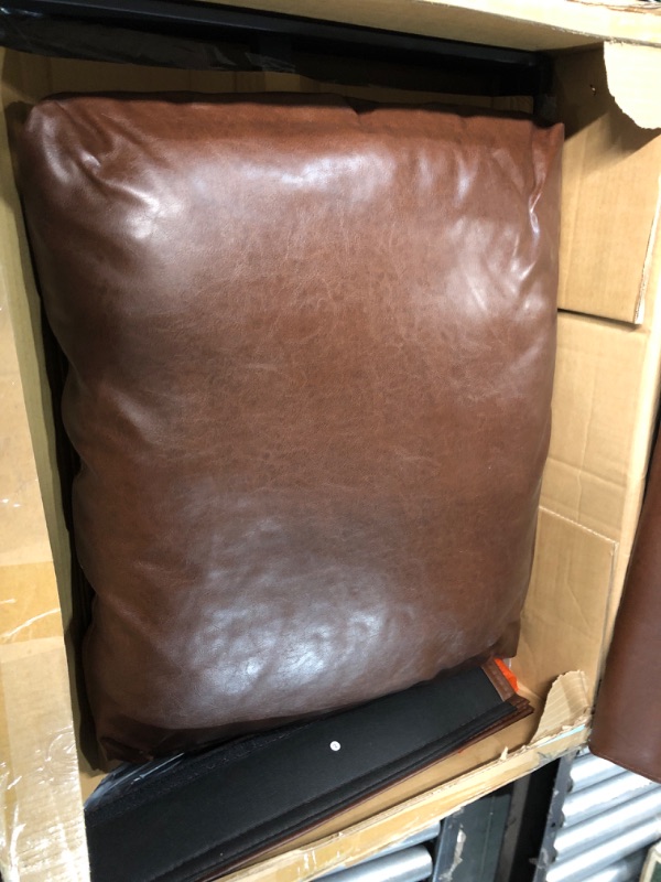 Photo 2 of Yaheetech PU Leather Accent Chair, Mid-Century Modern Armchair with Solid Wood Legs, Reading Leisure Chair with High Back for Living Room Bedroom Waiting Room,Brown 1 Brown