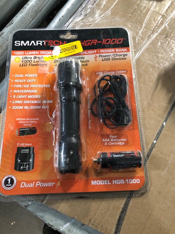 Photo 2 of 1000 Lumens Dual Powered Rechargeable LED Flashlight and 2600 mAh Power Bank