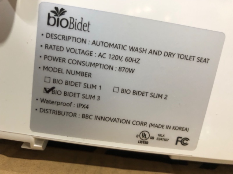 Photo 6 of ***USED - POSSIBLY MISSING PARTS - POWERS ON***
Bio Bidet by Bemis Slim Three Smart Bidet Toilet Seat, Elongated, White