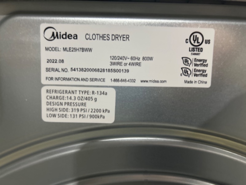 Photo 7 of Midea 4.4-cu ft Stackable Ventless Electric Dryer (White) ENERGY STAR