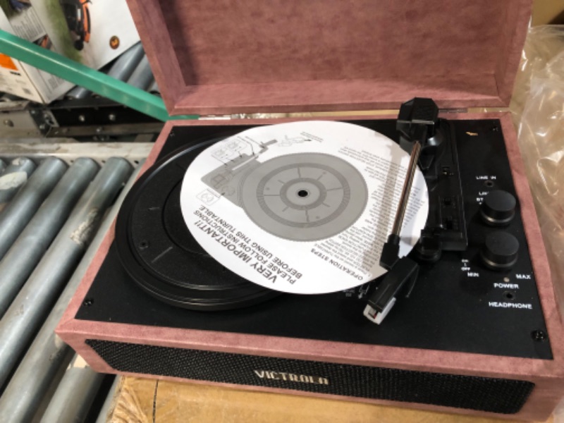 Photo 5 of Victrola Parker Bluetooth Suitcase Record Player with 3-Speed Turntable, Lambskin Dusty Rose (VSC-580BT-LDR)