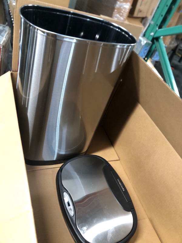 Photo 3 of **NON REFUMNDABLE NO RETURN SOLD AS IS***
**PARTS ONLY**N DZT-50-13 Automatic Touchless Motion Sensor Oval Trash Can with Black Top, 13 gallon/50 L, Stainless Steel 13 Gal. 50 L Stainless Steel