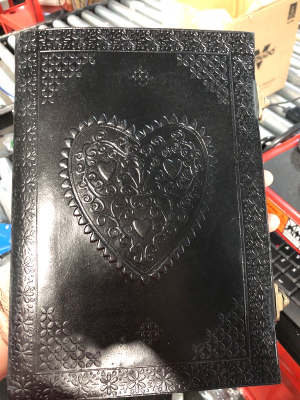 Photo 2 of cuero Vintage Heart Embossed Leather Journal/Instagram Photo Album (Handmade Paper) - Coptic Bound with Lock Closure - Heart Journal (Black Plain Paper)