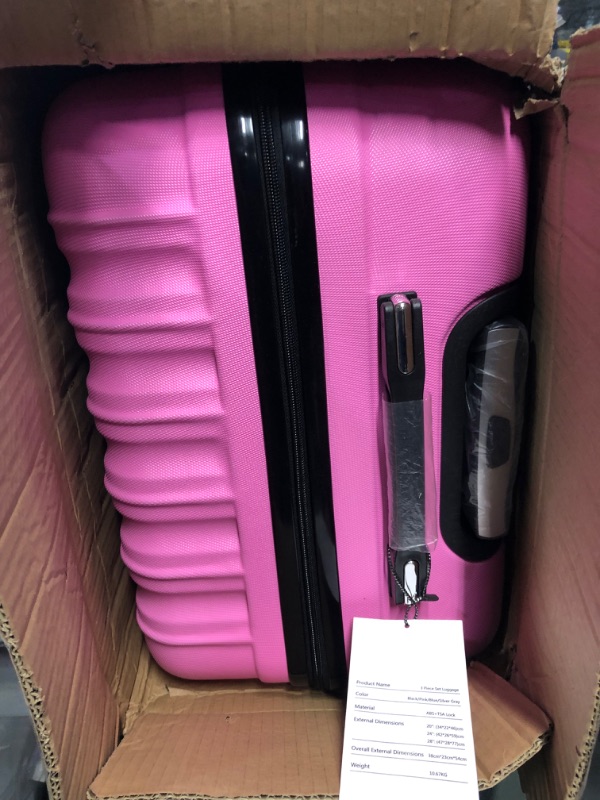 Photo 2 of *COLOR PINK* Karl home Luggage Set of 3 Hardside Carry on Suitcase Sets with Spinner Wheels & TSA lock, Portable Lightweight ABS Luggages for Travel, Business - BRIGHT PINK (20/24/28)
