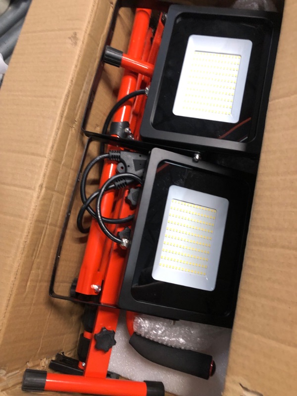 Photo 3 of *USED POSSIBLY MISSING PARTS* LEDMO Led Work Light with Tripod Stand 20000LM 200W 5000K IP65 Waterproof Adjustable Light Angle Portable Led Flood Light with 76.8in Metal Telescoping Tripod for Warehouse, Yard, Workshop
