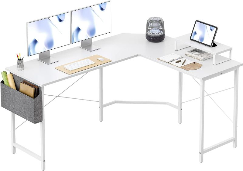 Photo 1 of CubiCubi L Shaped Gaming Desk, 1015937714
Computer Corner Desk with Monitor Shelf for Home Office Study Writing Workstation, White
