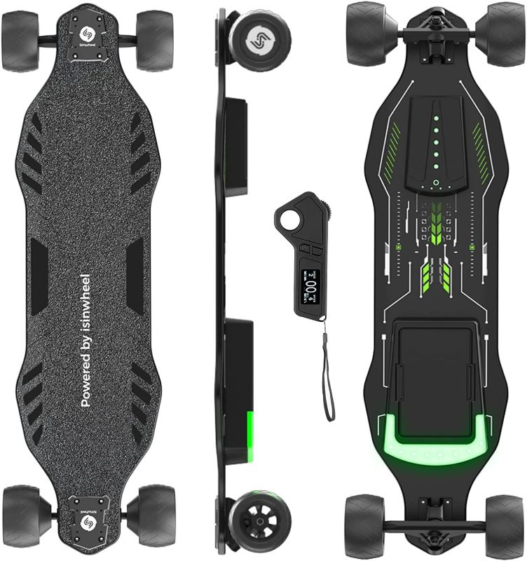 Photo 1 of *SEE NOTES* USED PRIOR, UNABLE TO TEST FULLY isinwheel V8 Electric Skateboard with Remote, 1200W Brushless Motor,Green Ambient Light
