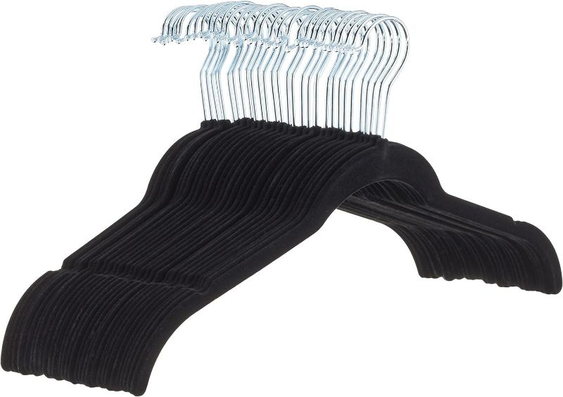 Photo 1 of *USED - SEE NOTES* Amazon Basics Slim Velvet, Non-Slip Suit Clothes Hangers, Pack of 100, Black/Silver
