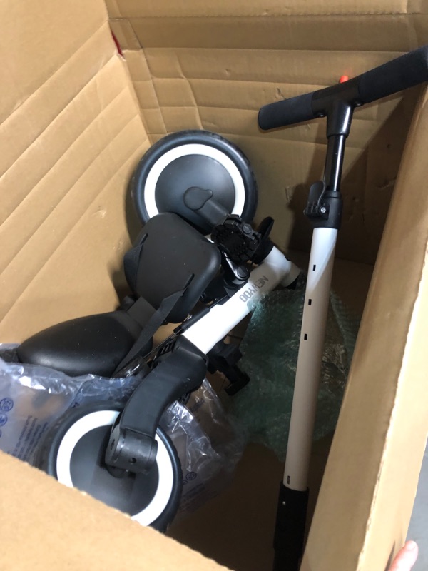 Photo 2 of *USED - SEE NOTES* newyoo Toddler Tricycle for 1-3 Year Olds, Toddler Bike, Perfect Birthday for Boys, Tricycle with Push Handle, Backrest & Safety Belt, Transform to Balance Bike, TR007, WHITE 