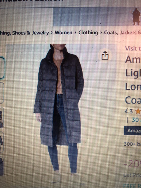 Photo 1 of *USED - SEE NOTES* Amazon Essentials Women's Lightweight Water-Resistant Longer Length Cocoon Puffer Coat, dark gray, SIZE SMALL 
