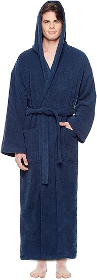 Photo 1 of *USED* Arus Men's Hooded Classic Bathrobe Turkish Cotton Robe with Full Length Options, Size Medium