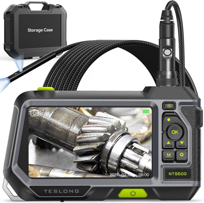 Photo 1 of *USED - SEE NOTES* Dual Lens Endoscope with 5" Monitor, Teslong NTS500 Industrial Waterproof Borescope Inspection Camera with 0.21in Front & Side-View Double Lens with 9.8FT Probe, 5-Inch IPS LCD Screen & Case
