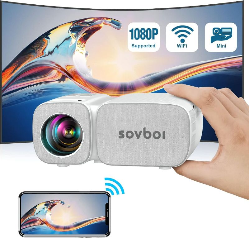 Photo 1 of Sovboi Projector, WiFi Mini Portable Projector 9000L,Short Focal Lens 250" Outdoor Movie Projector, HD 1080P Supported Native 720P Video Projector, Phone Projector for PC/TV Stick/Gaming
