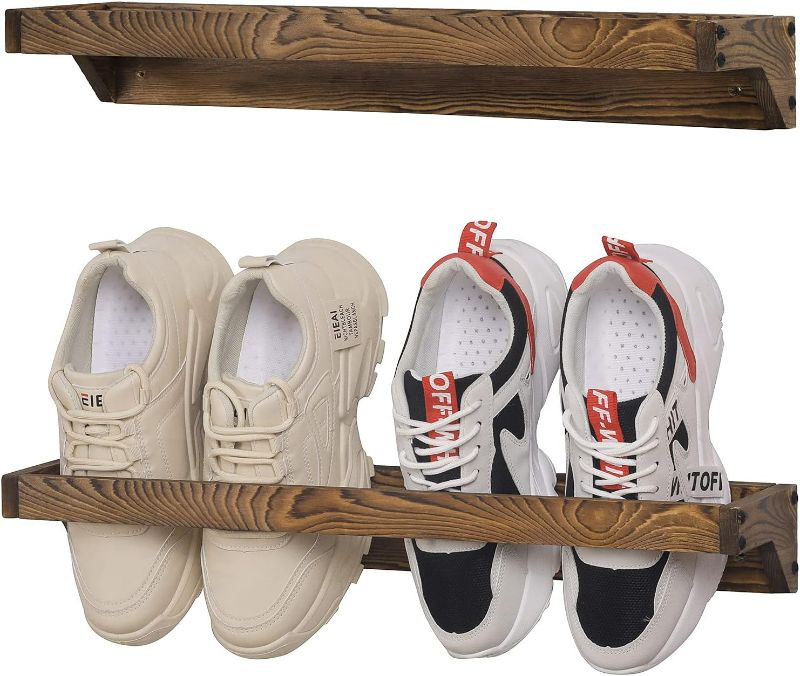 Photo 1 of  Rustic Burnt Wood Wall Mounted Shoe Storage Rack, Entryway Footwear Organizer