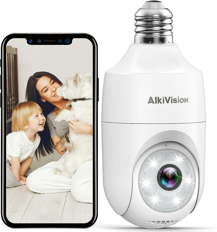 Photo 1 of 
Alkivision 2K Light Bulb Security Cameras Wireless Outdoor - 2.4G Hz 360° Motion Detection, for Home Security Outside Indoor, Full-Color Night Vision, Auto Tracking, Siren Alarm, 24/7 Recording
