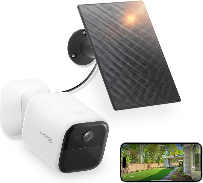 Photo 1 of winees Solar Security Cameras Wireless Outdoor, 2K Solar Powered Camera for Home Security with Night Vision, Human/Vehicle/Pet/Package Detection, IP66 Waterproof, Free Local Storage Inside
