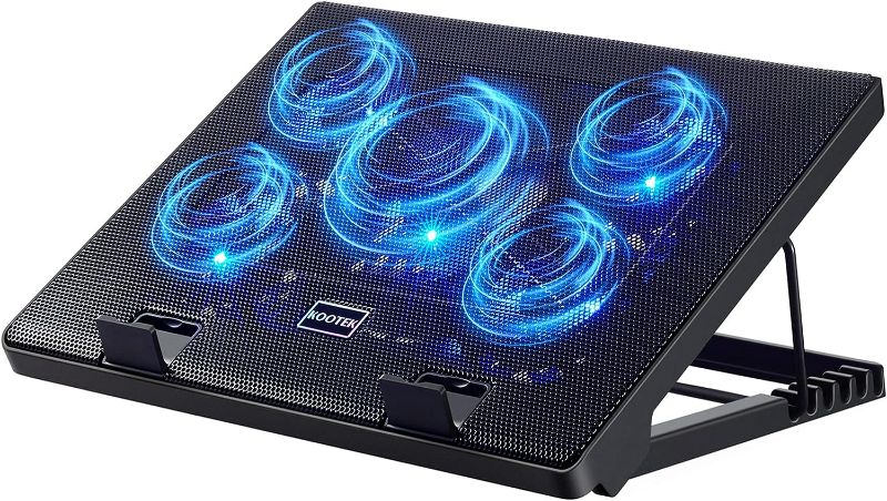 Photo 1 of *USED - SEE NOTES* Kootek Laptop Cooling Pad 12"-17" Cooler Pad Chill Mat 5 Quiet Fans LED Lights and 2 USB 2.0 Ports Adjustable Mounts Laptop Stand Height Angle, Blue
