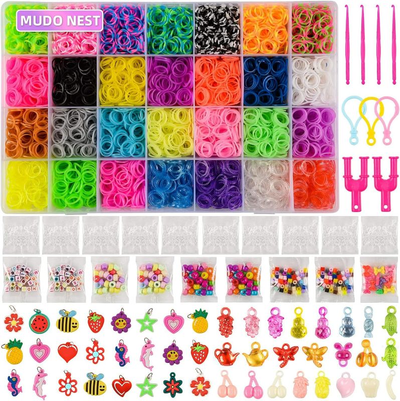 Photo 1 of *DAMAGED - SEE NOTES* MUDO NEST 11,860+ Rubber Bands Refill Loom Set: 11,000 DIY Loom Bands 500 Clips, 210 Beads, 46 Charms, Loom Bracelet Making Kit for Kids,Rubber Band Bracelet Kit
