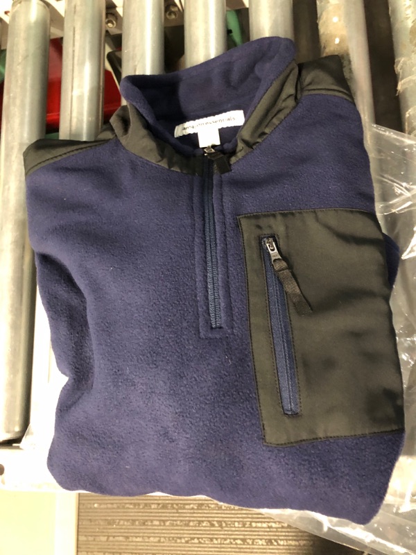 Photo 1 of Amazon Essentials Men's Quarter-Zip Polar Fleece Jacket Polyester Navy/Black, Color Block X-Large