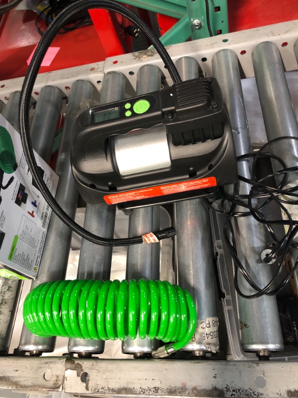 Photo 2 of *USED - SEE NOTES* Slime 40063 Tire Inflator, Portable Car, SUV, 4x4 Air Compressor, Elite Heavy Duty, Inflate Right Automatic Shut Off w/Digital 99 psi Display, Long Hose & LED Light, 12V, 3 min Inflation,Black,Green