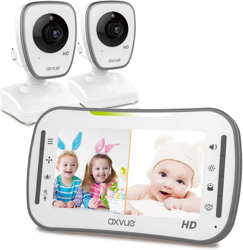 Photo 1 of Axvue HD Video Baby Monitor, 720P HD Image Quality, 5.0" IPS Screen Monitor & 2 Camera, Range up to 1000ft, 24 Hour Battery Life, 2-Way Talk, Split Screen, Night Vision, Temperature Monitor, No WiFi.
