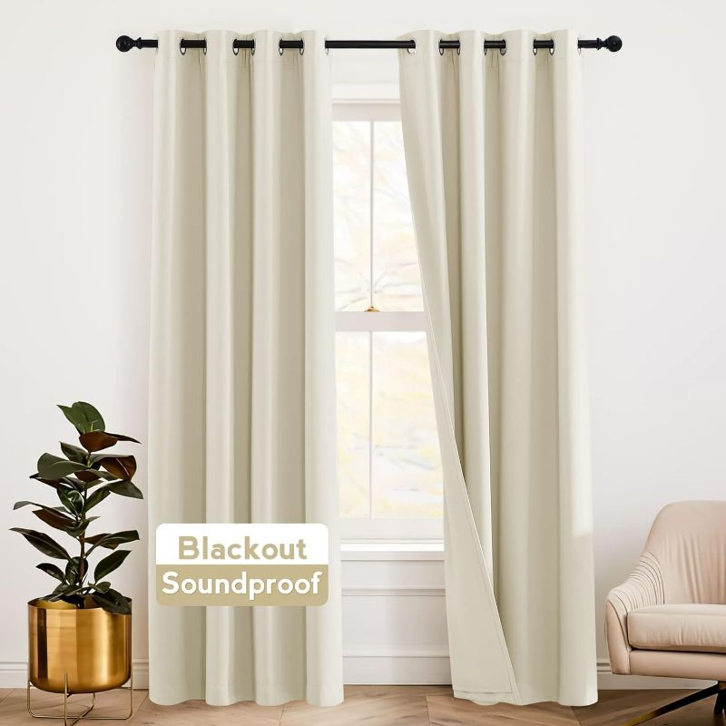 Photo 1 of RYB HOME Soundproof Curtains, W 52 x L 102, Beige, 1 Pair
