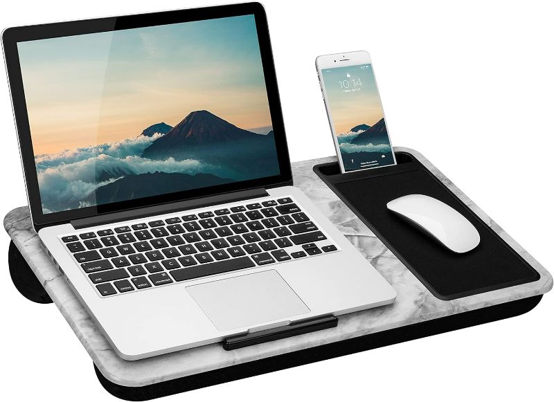 Photo 1 of *USED - SEE NOTES* LAPGEAR Home Office Lap Desk with Device Ledge, Mouse Pad, and Phone Holder - White Marble - Fits up to 15.6 Inch Laptops - Style No. 91501
