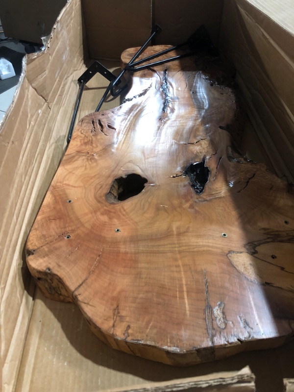 Photo 1 of *USED - SEE NOTES* Live Edge Natural Teak Wood Coffee Table with Metal Legs, 42"L