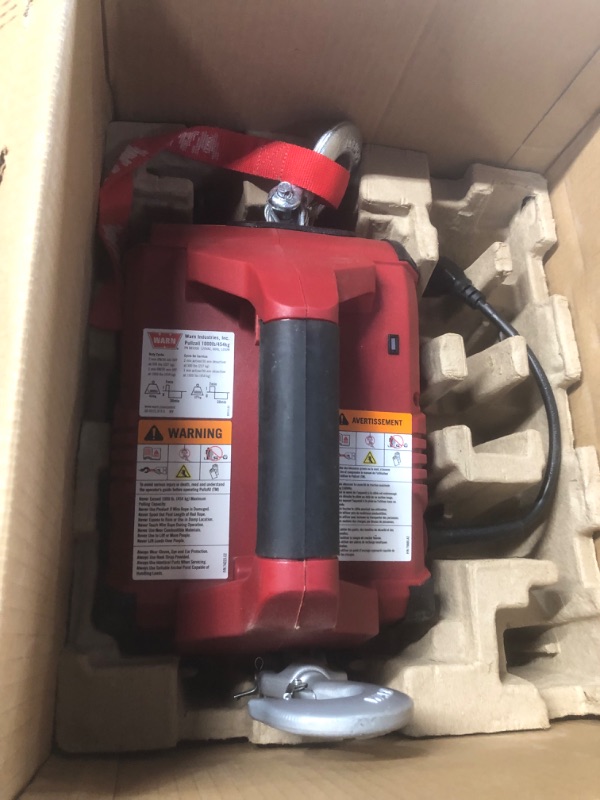 Photo 3 of *USED - SEE NOTES* WARN 885000 PullzAll Corded 120V AC Portable Electric Winch with Steel Cable: 1/2 Ton (1,000 Lb) Pulling Capacity , Red