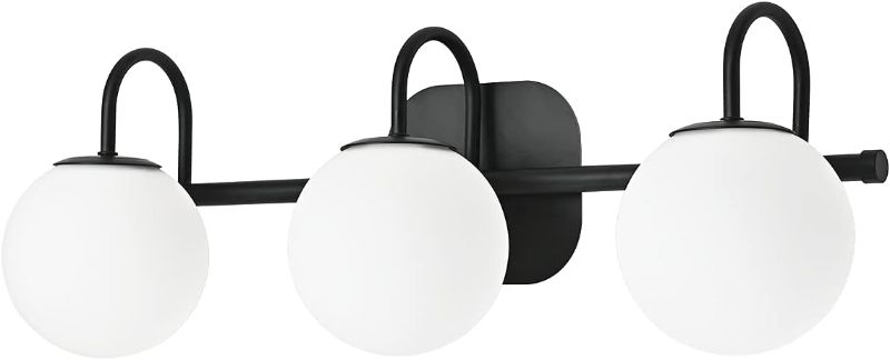 Photo 1 of ***USED - UNABLE TO TEST***
ZHUOER Modern Black Bathroom Vanity Light Fixtures 3 Lights Frame and Milk White Glass