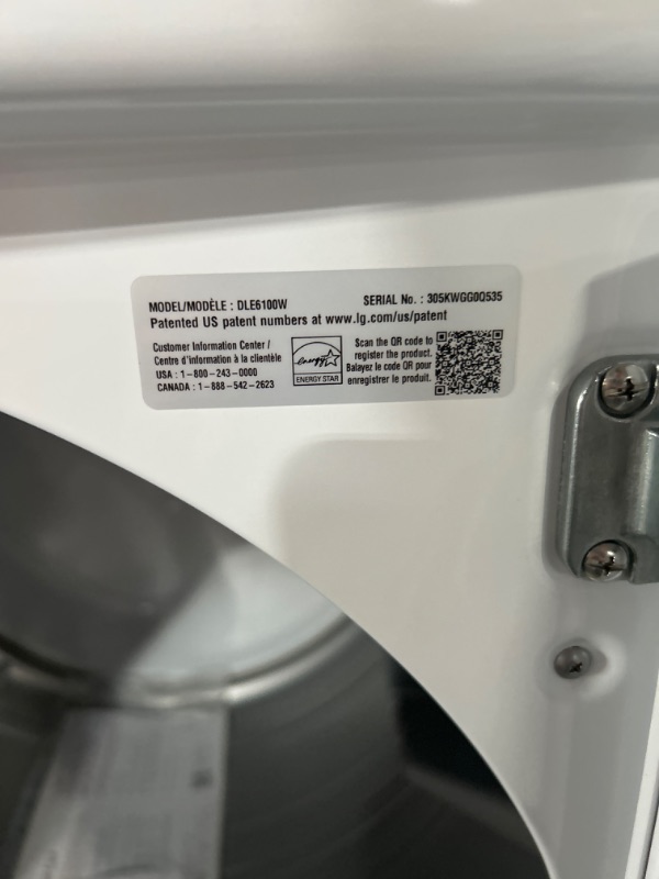 Photo 8 of LG 7.3 Cu.Ft. Vented Electric Dryer in White with Sensor Dry Technology