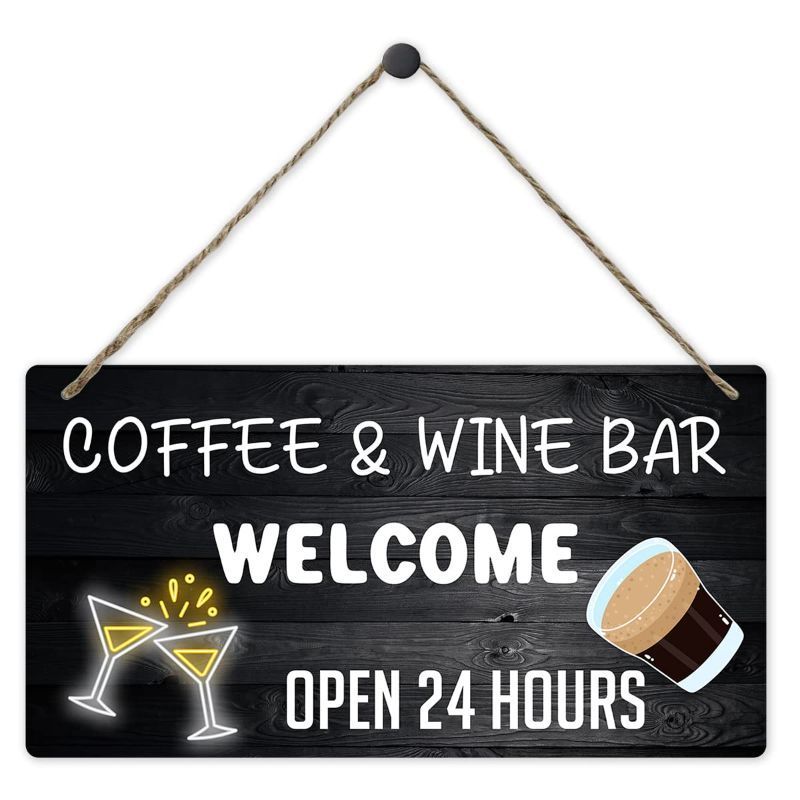 Photo 1 of * SEE NOTES * 
Coffee and Wine Bar Welcome Signs Decor - Coffee Bar Wall Decor, Funny Wall Art ( 2 PACK )