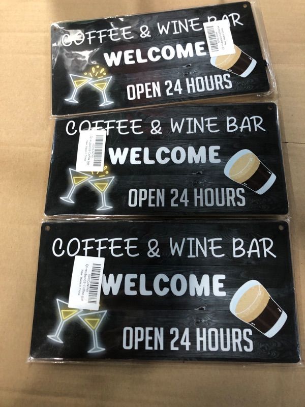 Photo 2 of * SEE NOTES * 
Coffee and Wine Bar Welcome Signs Decor - Coffee Bar Wall Decor, Funny Wall Art ( 2 PACK )