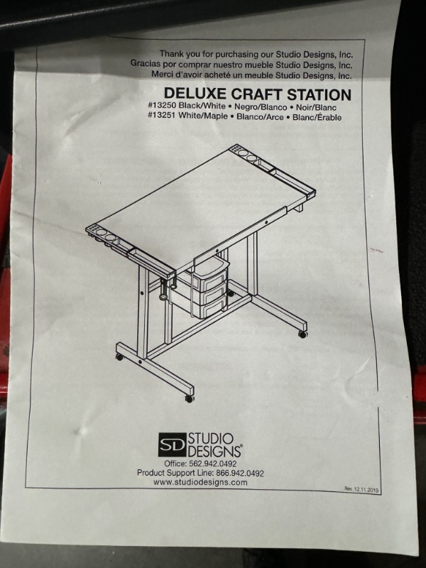 Photo 5 of ***USED READ NOTES***Studio Designs Deluxe Craft Station, Top Adjustable Drafting Table Craft T36''W x 24''D, Black/White Black/White Deluxe